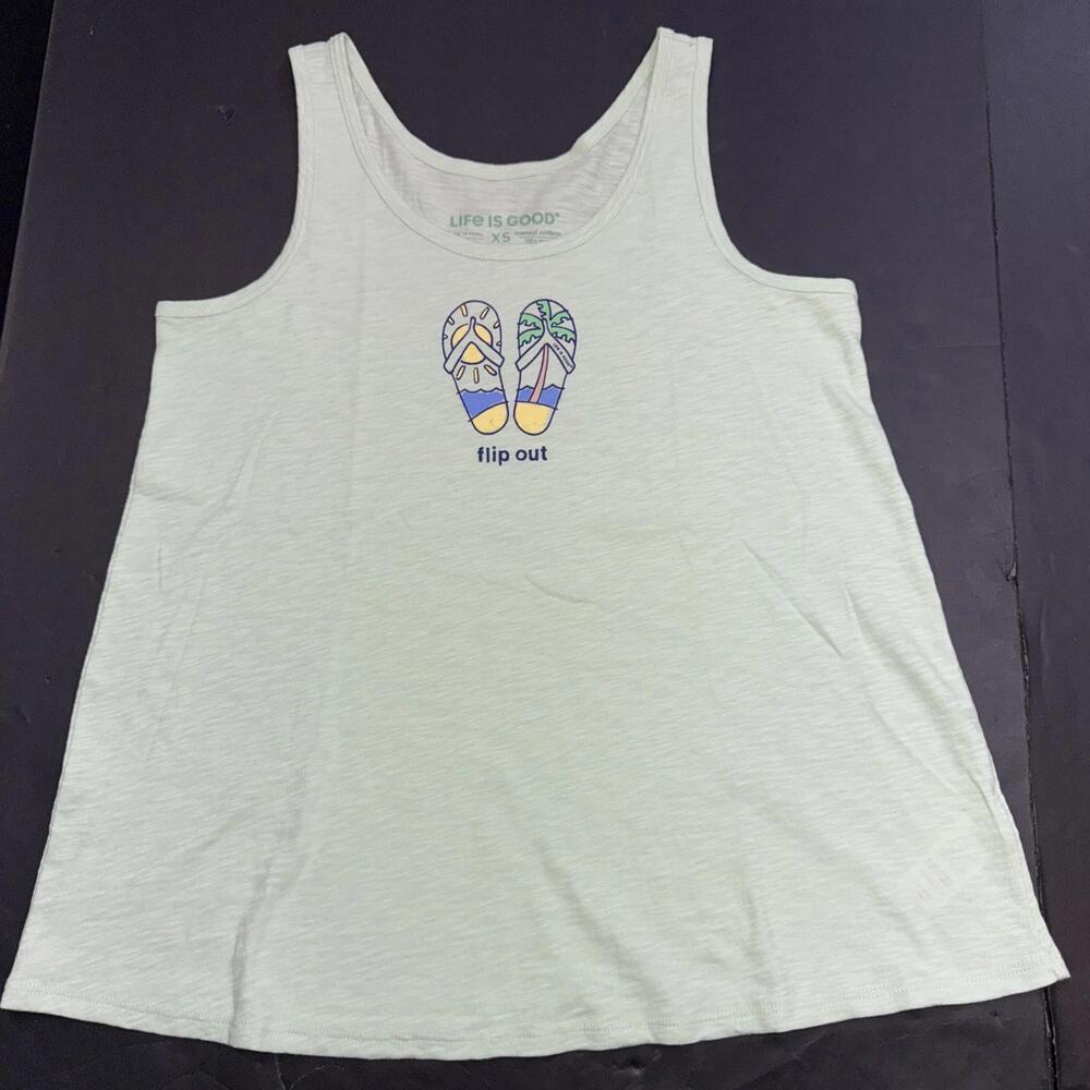 Life Is Good Blue Cotton Tank Top Flip Out Flop Graphic Tee Beach Outdoors XS‎ - Picture 5 of 14